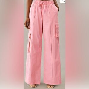 Anthropologie drawstring wide leg parachute pants pink medium tall cargo y2k